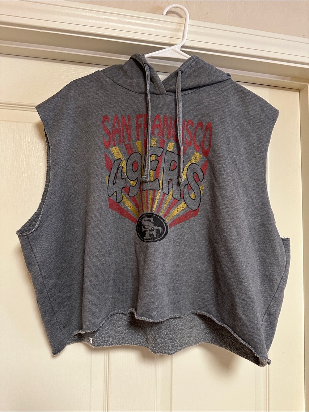 Official Francisco 49ers Sleeveless Hoodie - Gray with Red & Gold Graphic